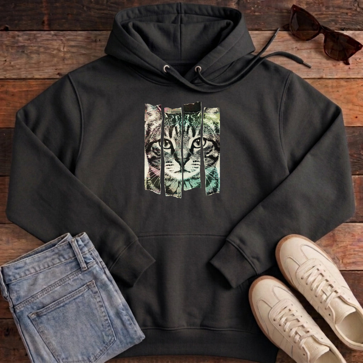 Torn Strip Tabby Hoodie - Black