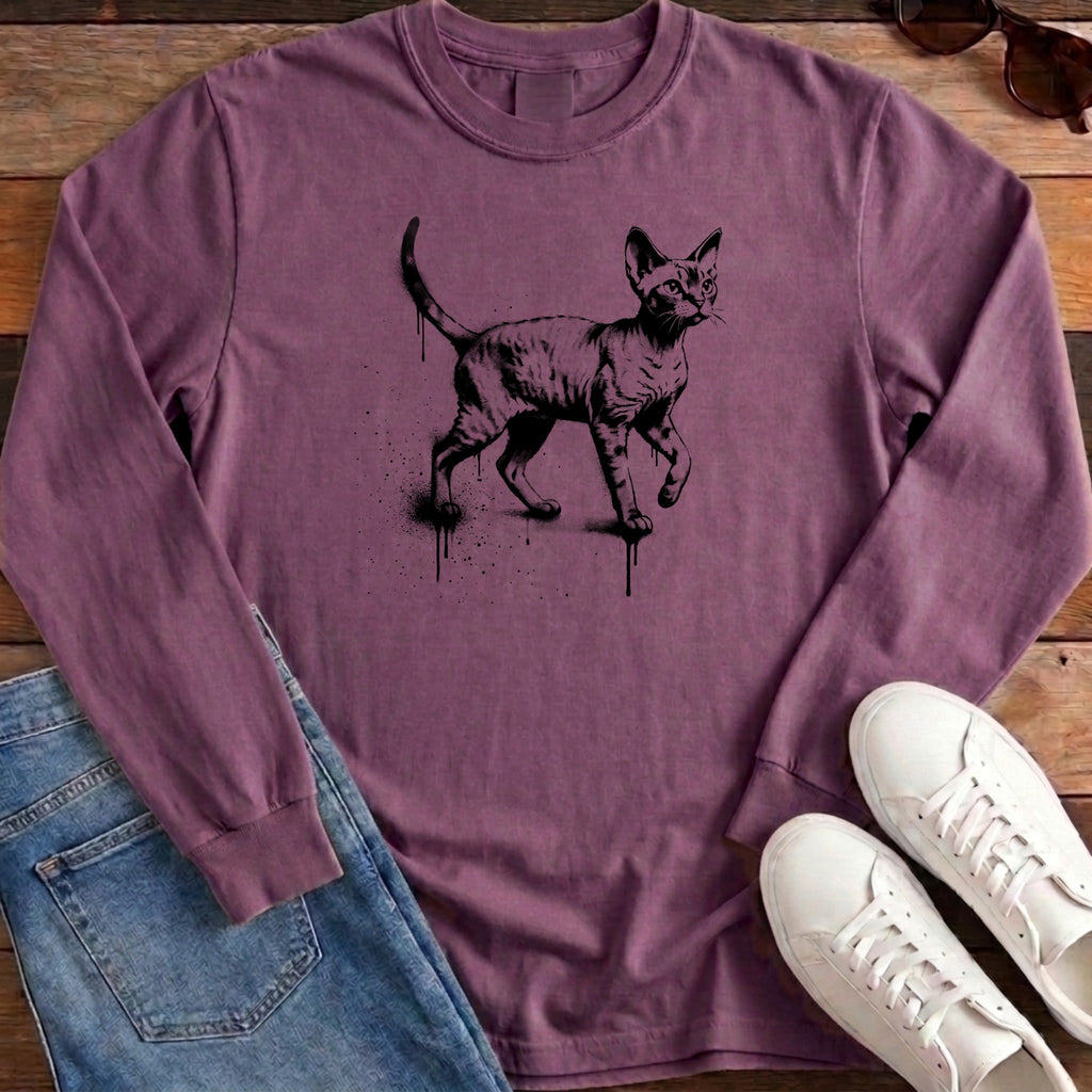 Street Stencil Devon Rex Long Sleeve - Berry