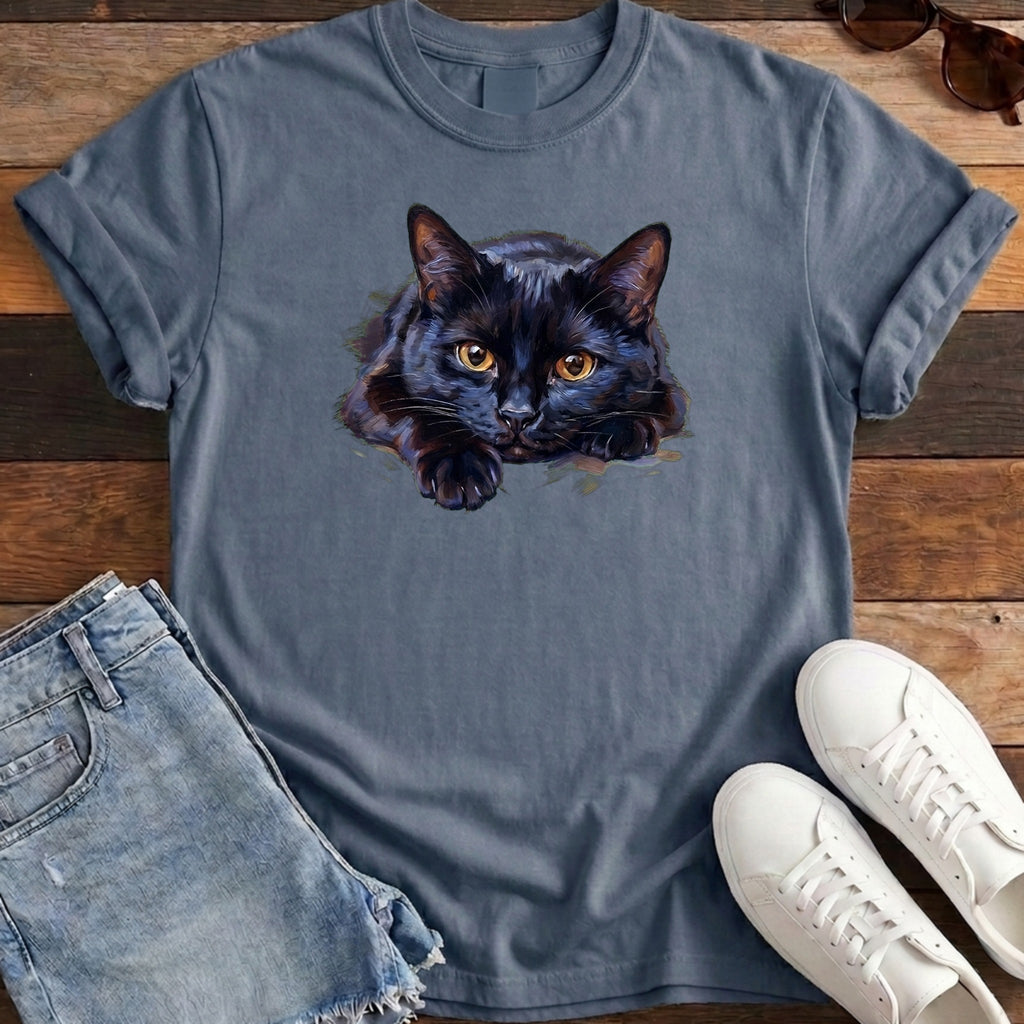 Black Cat Oil Portrait Tee - Midnight