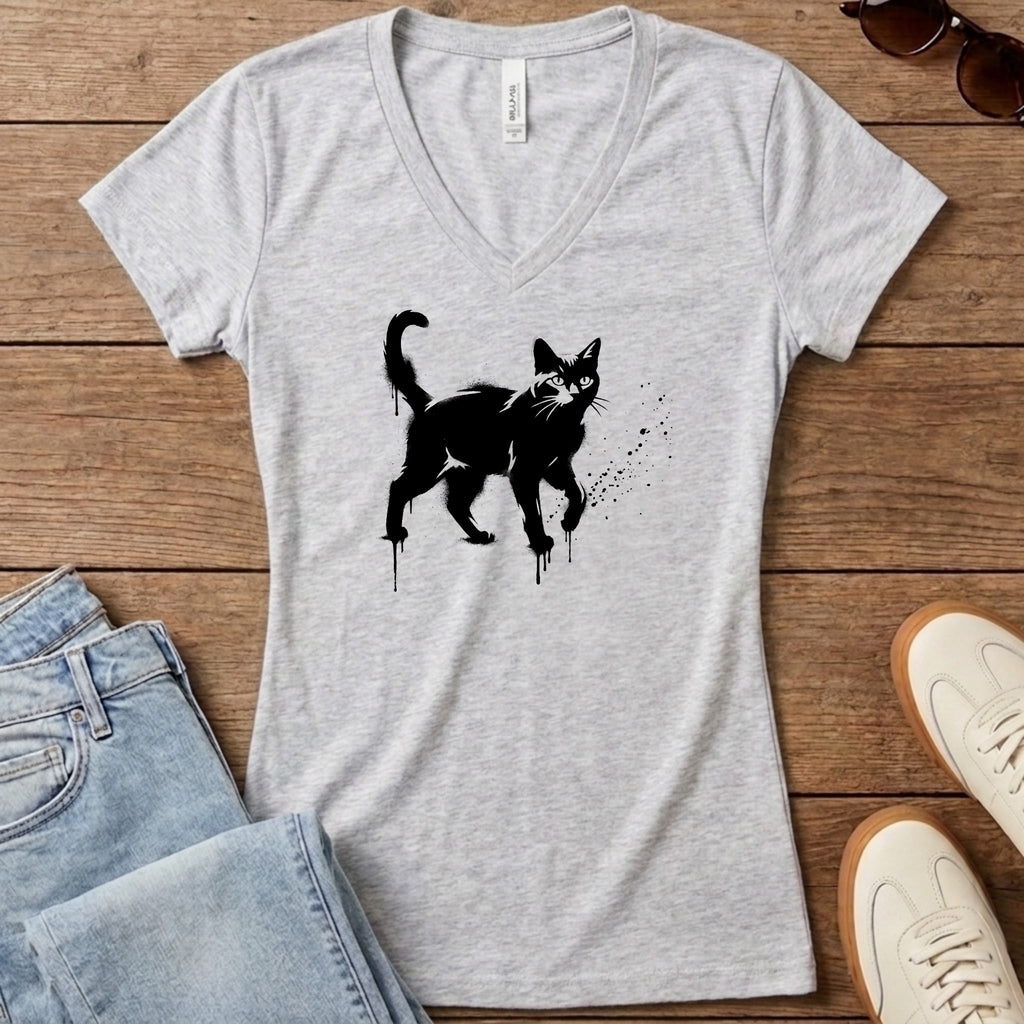 Street Stencil Cat Women's V-Neck - Athletic Heather