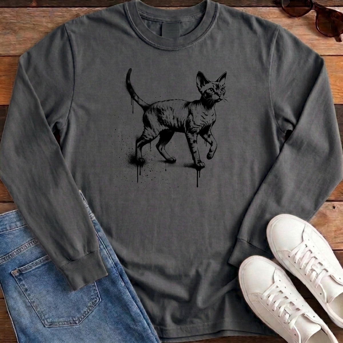 Street Stencil Devon Rex Long Sleeve - Pepper