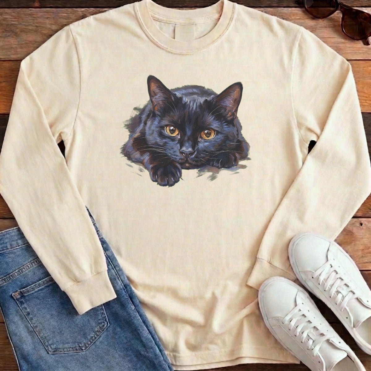 Black Cat Oil Portrait Long Sleeve - Ivory