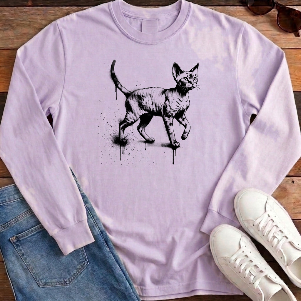 Street Stencil Devon Rex Long Sleeve - Orchid
