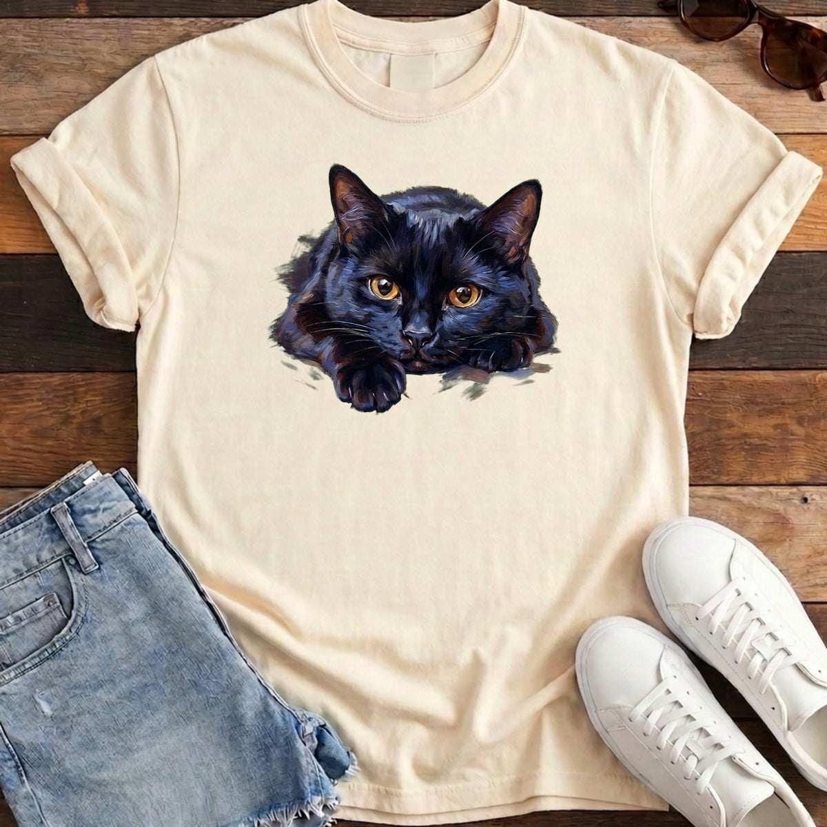 Black Cat Oil Portrait Tee - Ivory