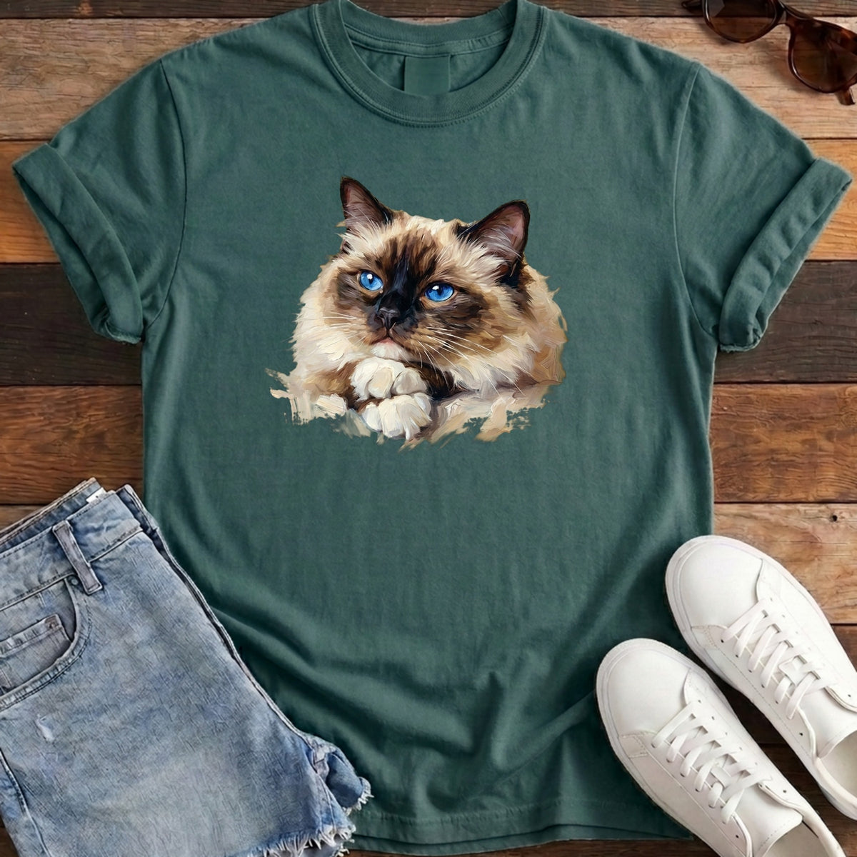 Ragdoll Oil Portrait Tee - Blue Spruce