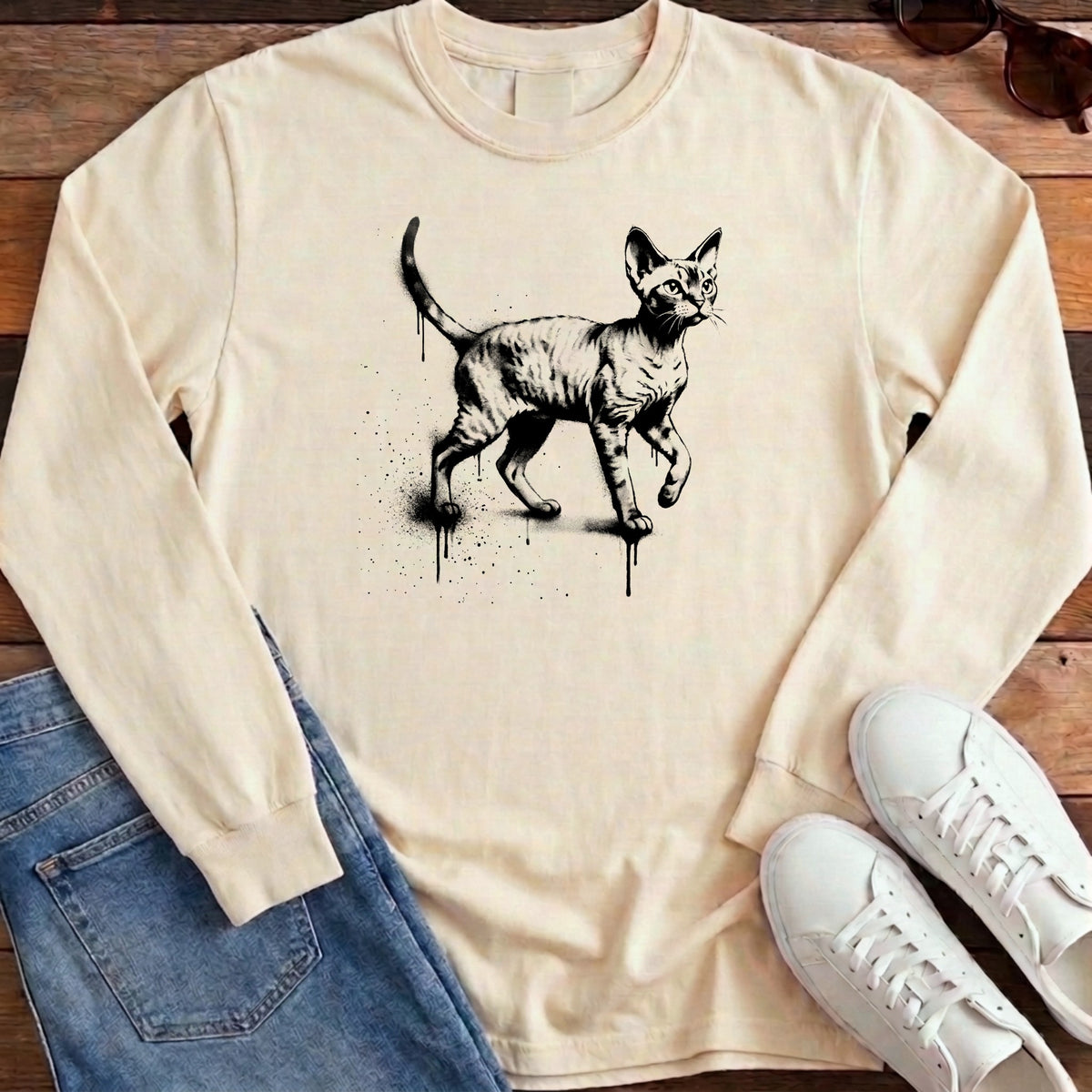 Street Stencil Devon Rex Long Sleeve - Ivory