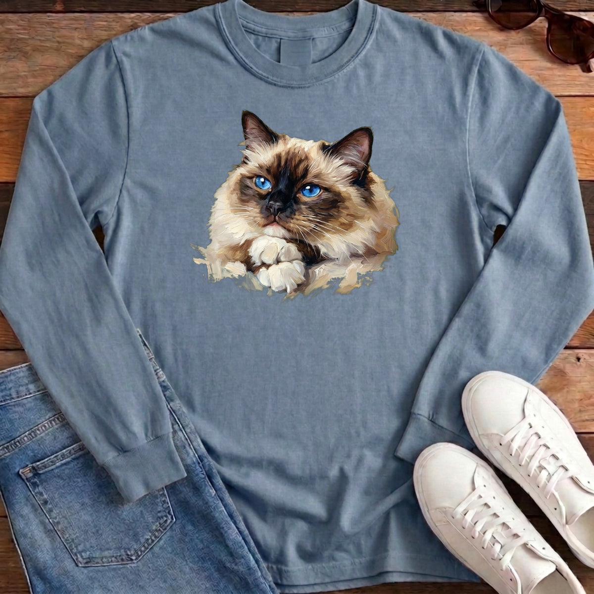 Ragdoll Oil Portrait Long Sleeve - Blue Jean