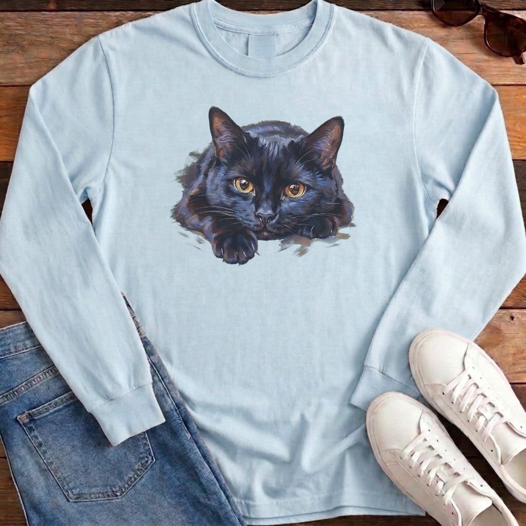 Black Cat Oil Portrait Long Sleeve - Chambray
