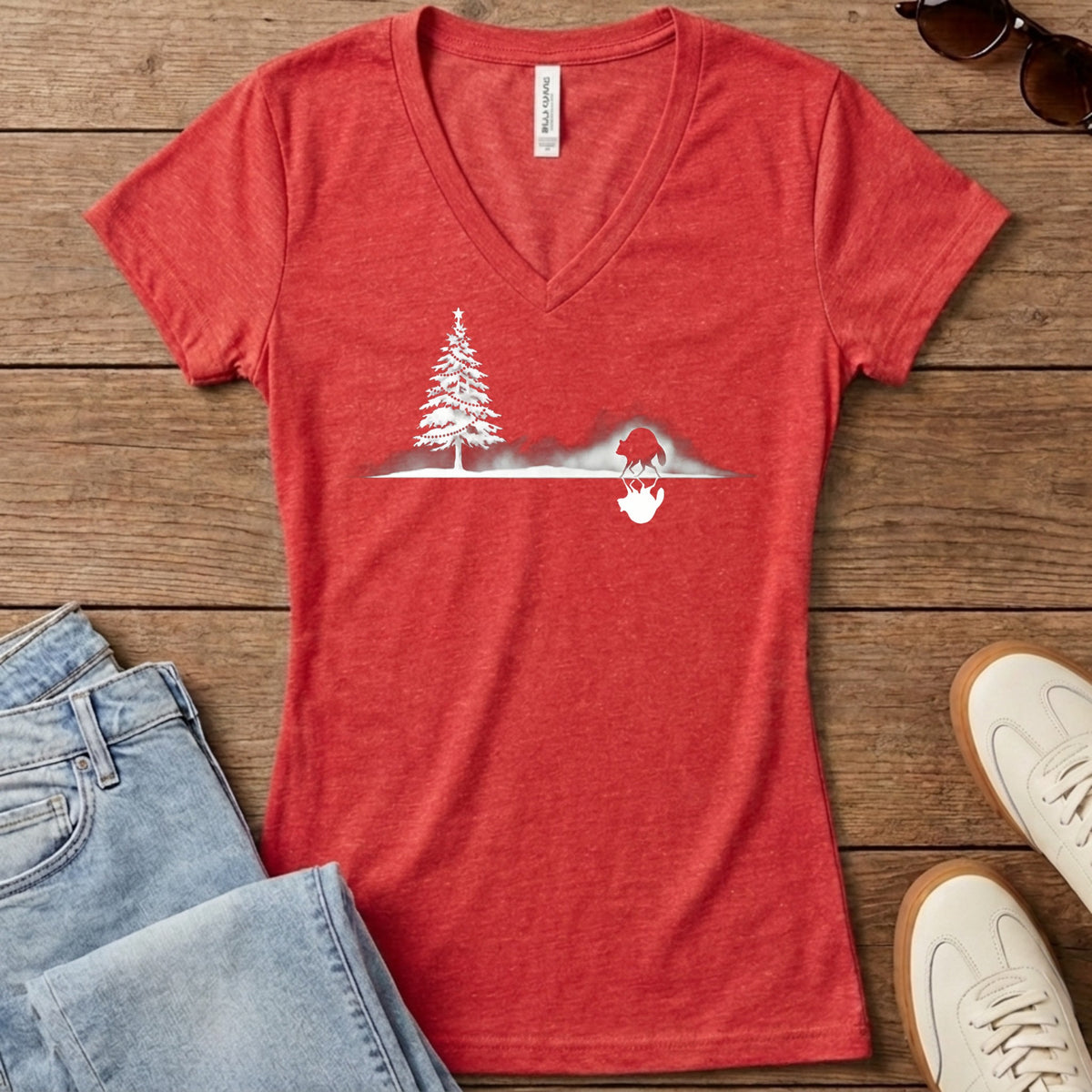 Jimothy Mirrored Christmas Women's V-Neck - Heather Red