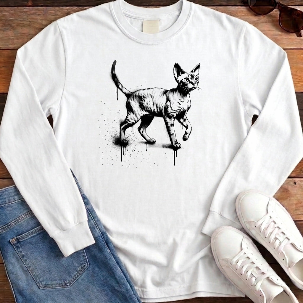 Street Stencil Devon Rex Long Sleeve - White