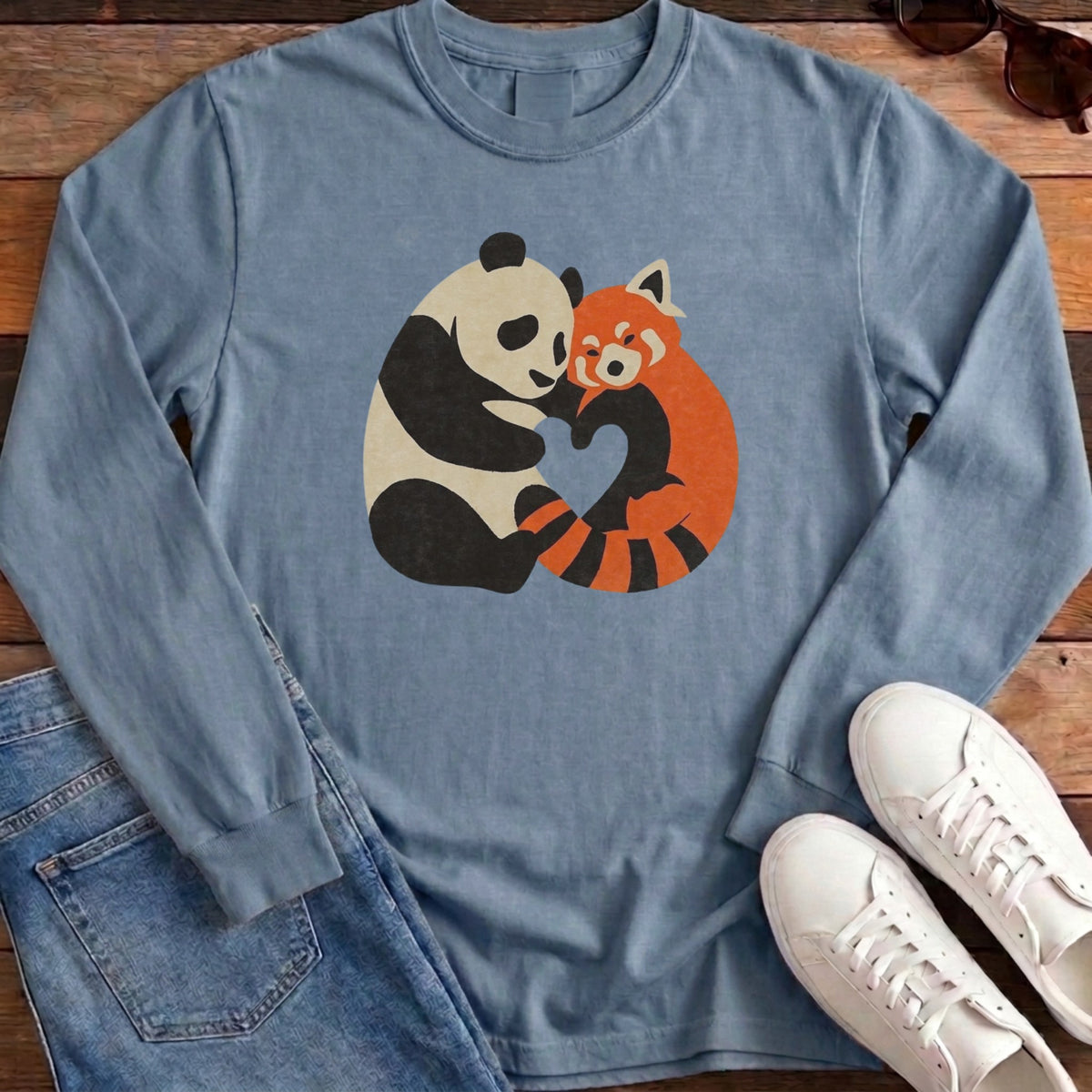 Panda Fox Love Long Sleeve - Blue Jean