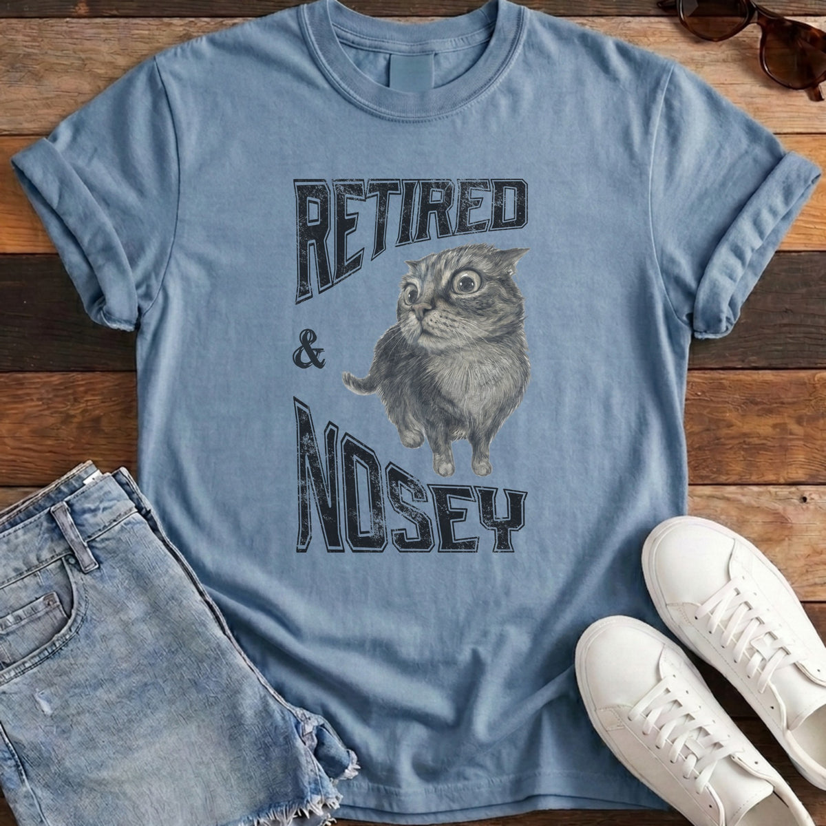 Retired and Nosey Tee - Washed Denim