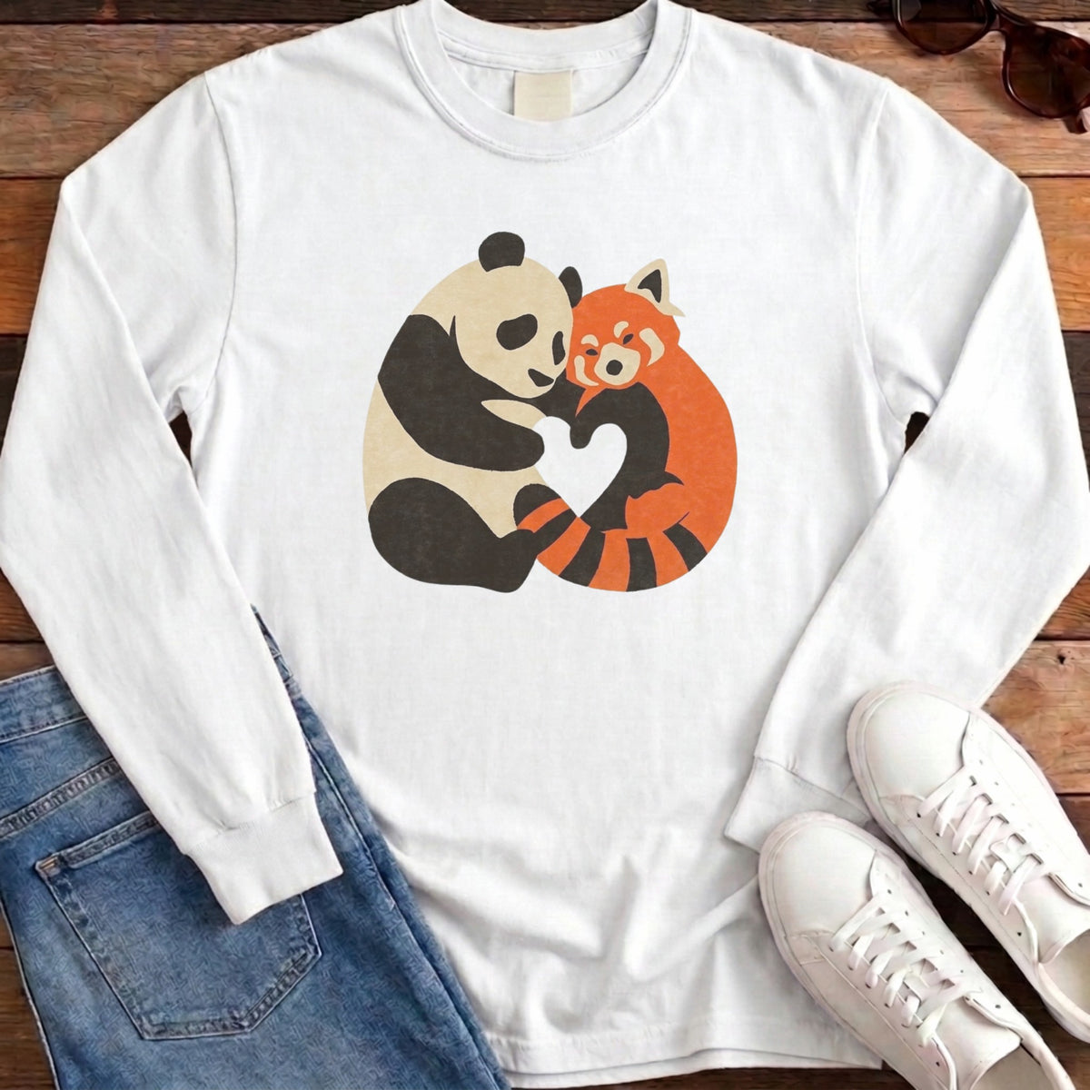 Panda Fox Love Long Sleeve - White