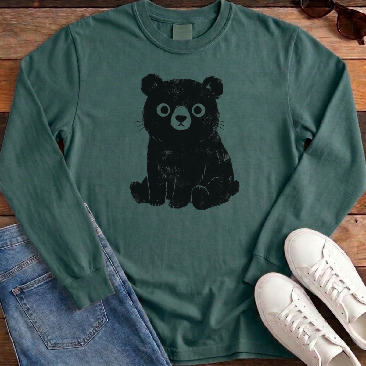 Cute Bear Long Sleeve - Blue Spruce