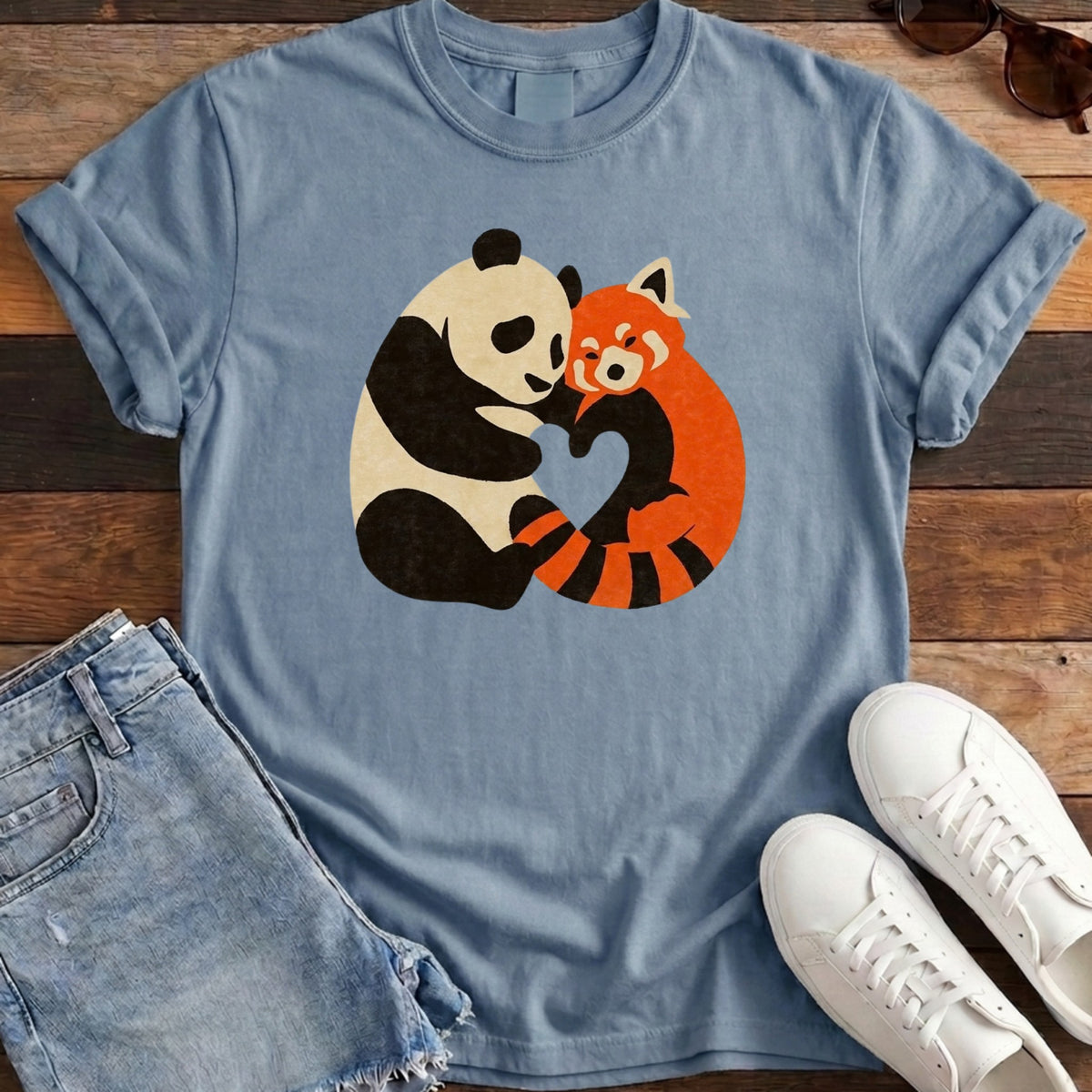 Panda Fox Love Tee - Blue Jean