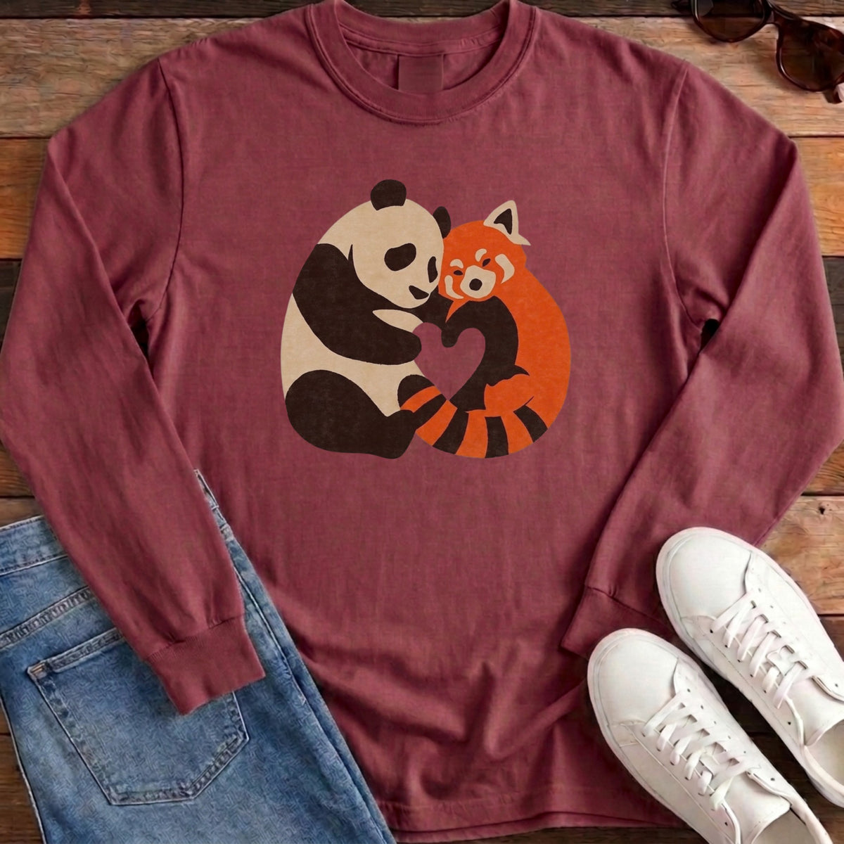 Panda Fox Love Long Sleeve - Brick