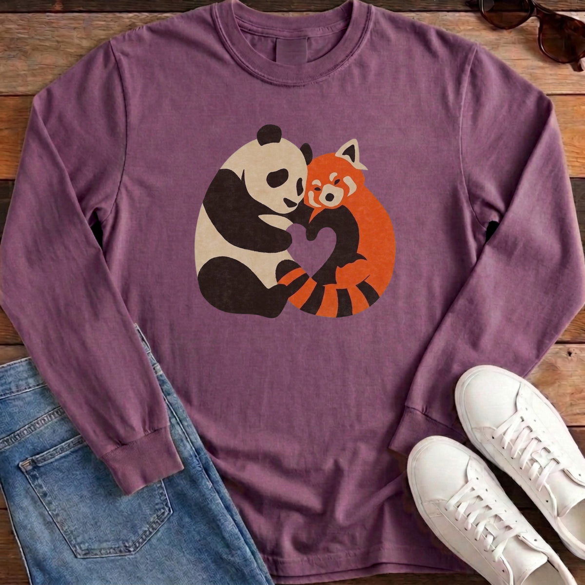 Panda Fox Love Long Sleeve - Berry