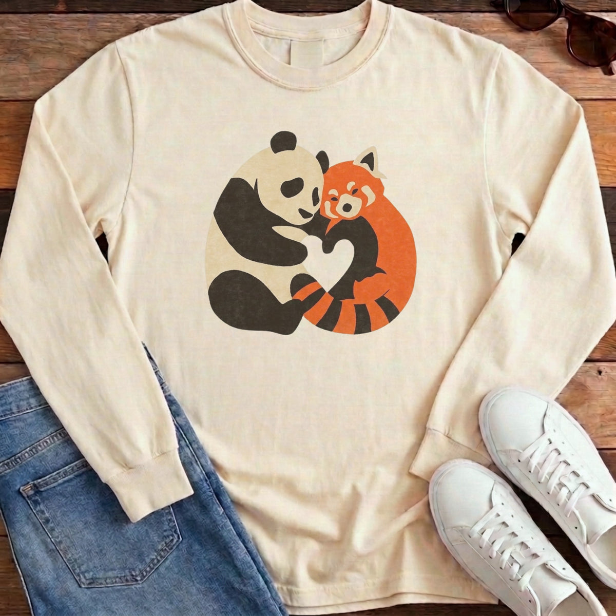 Panda Fox Love Long Sleeve - Ivory