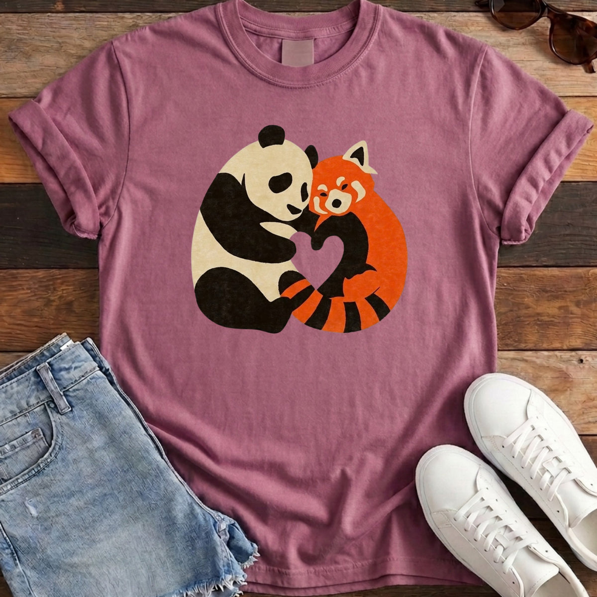Panda Fox Love Tee - Berry