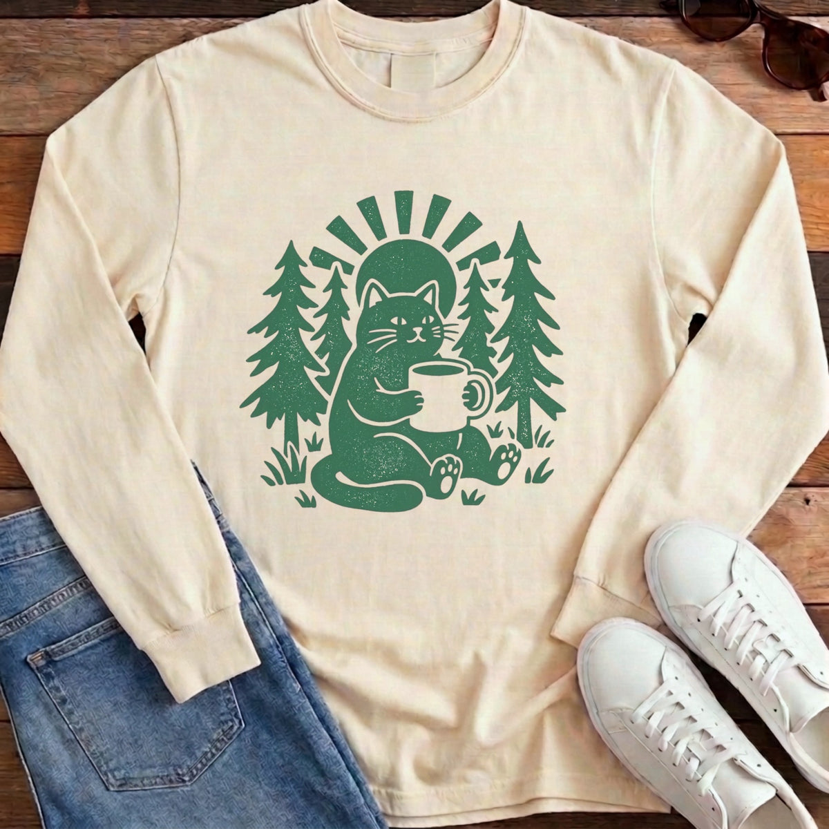 Cat N Coffee Long Sleeve - Ivory