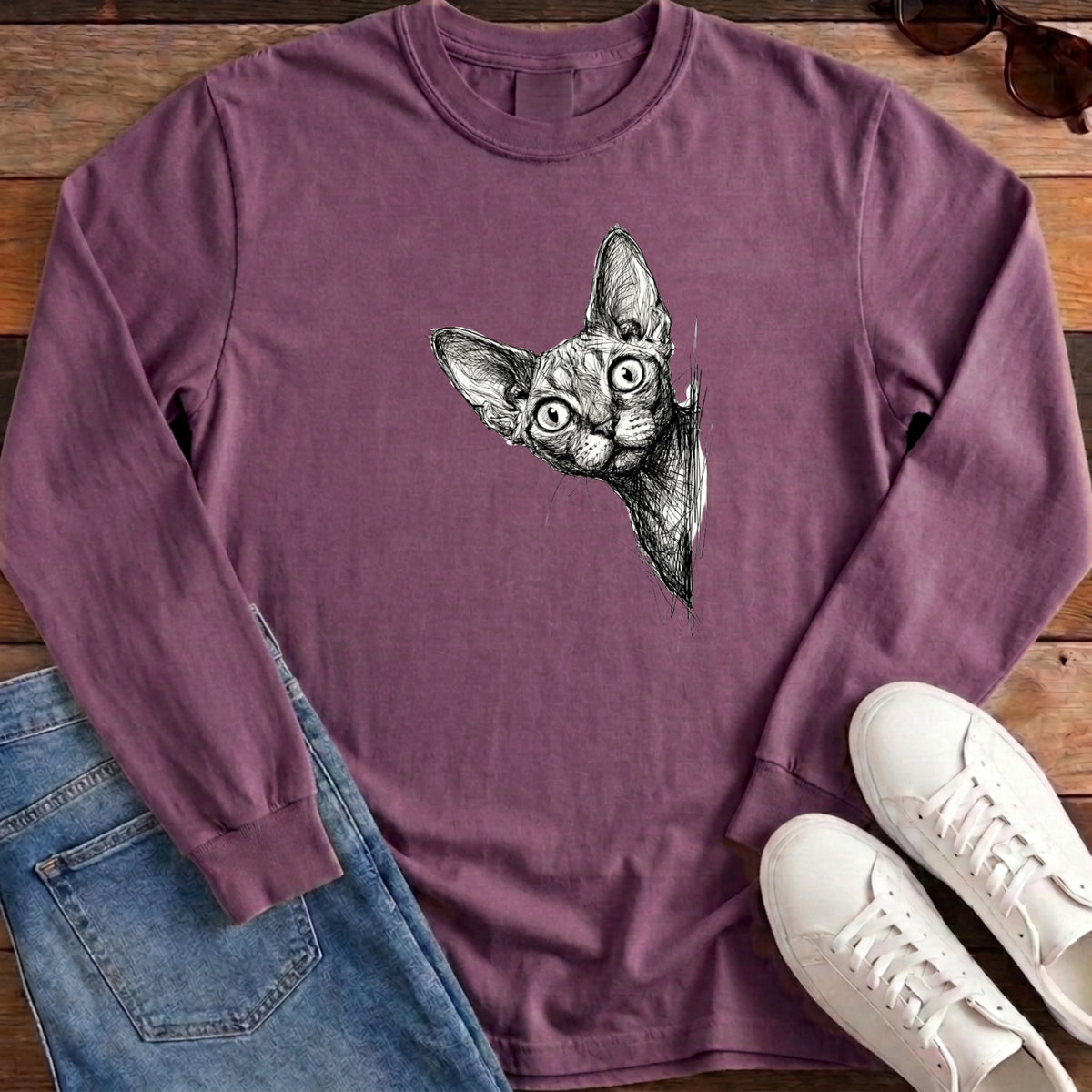 Devon Rex Peek Long Sleeve - Berry
