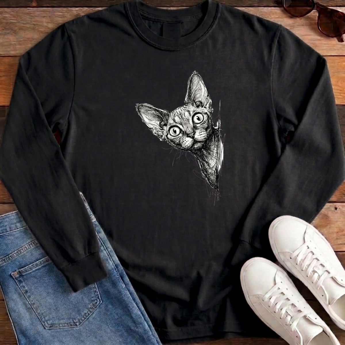 Devon Rex Peek Long Sleeve - Black