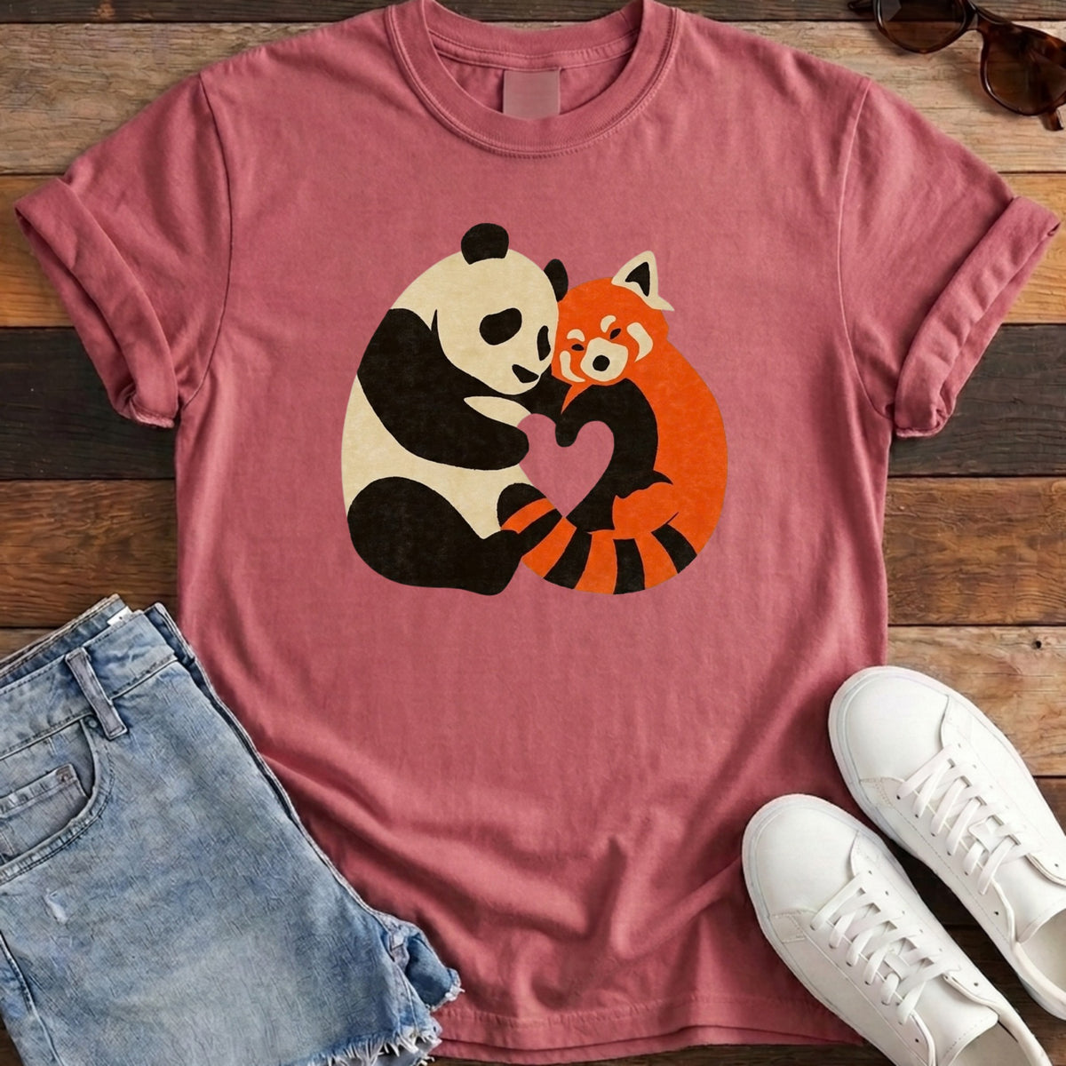 Panda Fox Love Tee - Brick