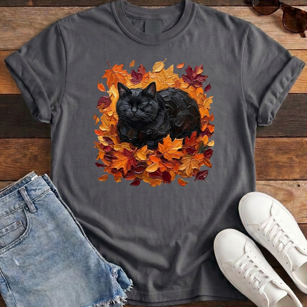 Autumn Loaf Black Cat Tee - Pepper