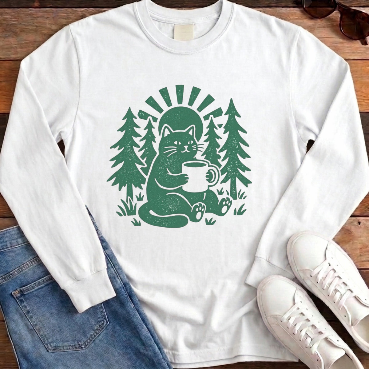 Cat N Coffee Long Sleeve - White