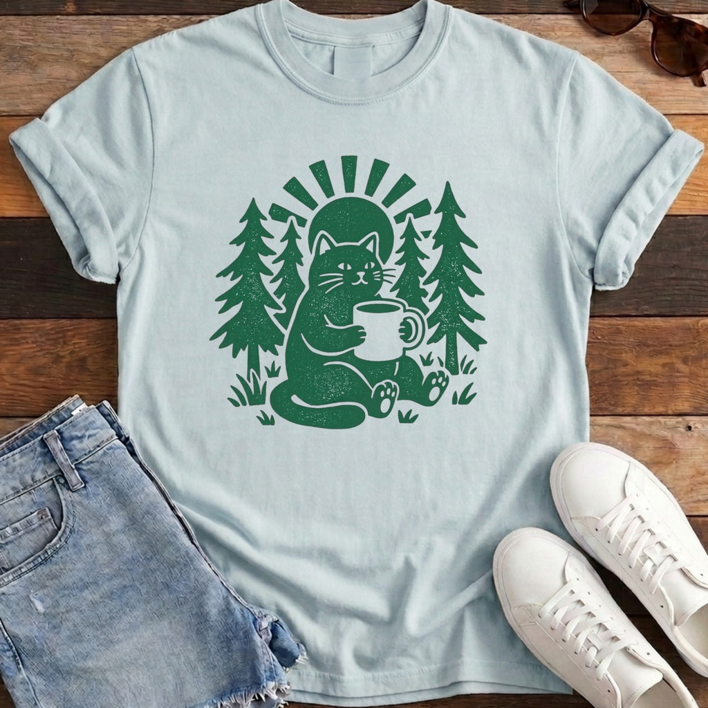 Cat N Coffee Tee - Chambray