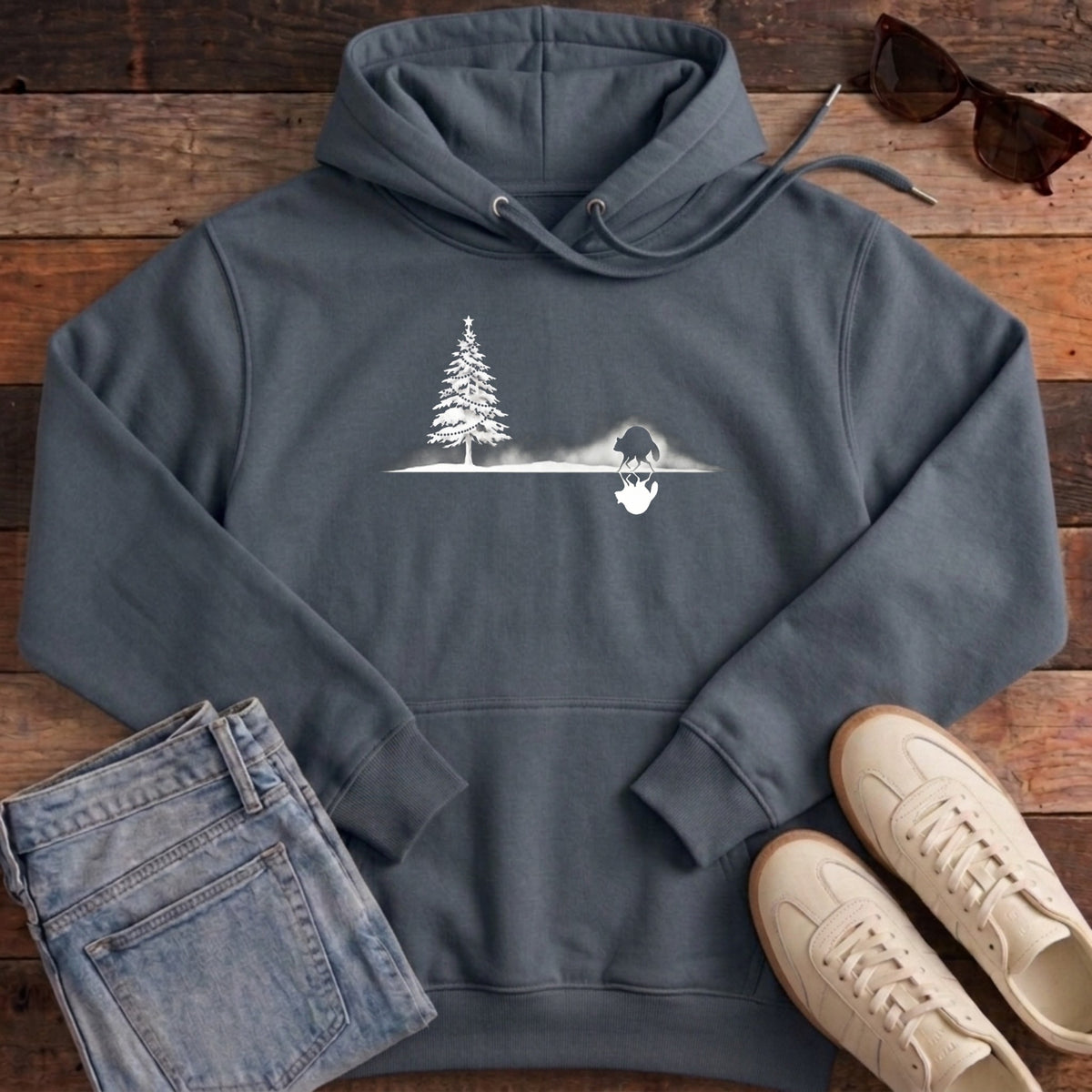 Jimothy Mirrored Christmas Hoodie - India Ink Grey