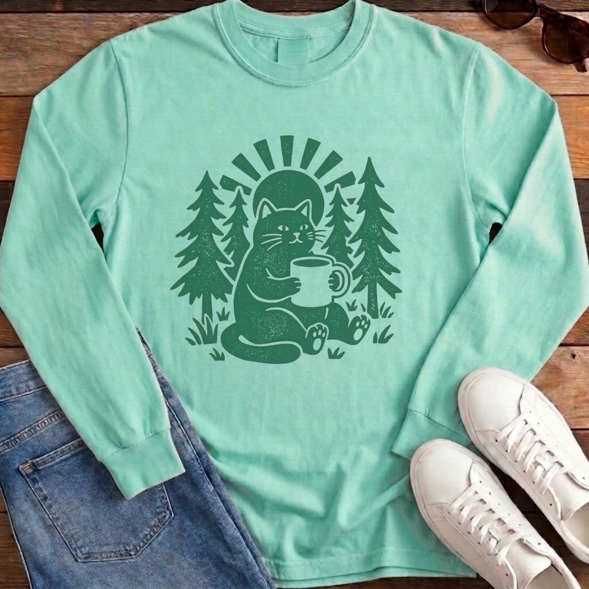 Cat N Coffee Long Sleeve - Island Reef