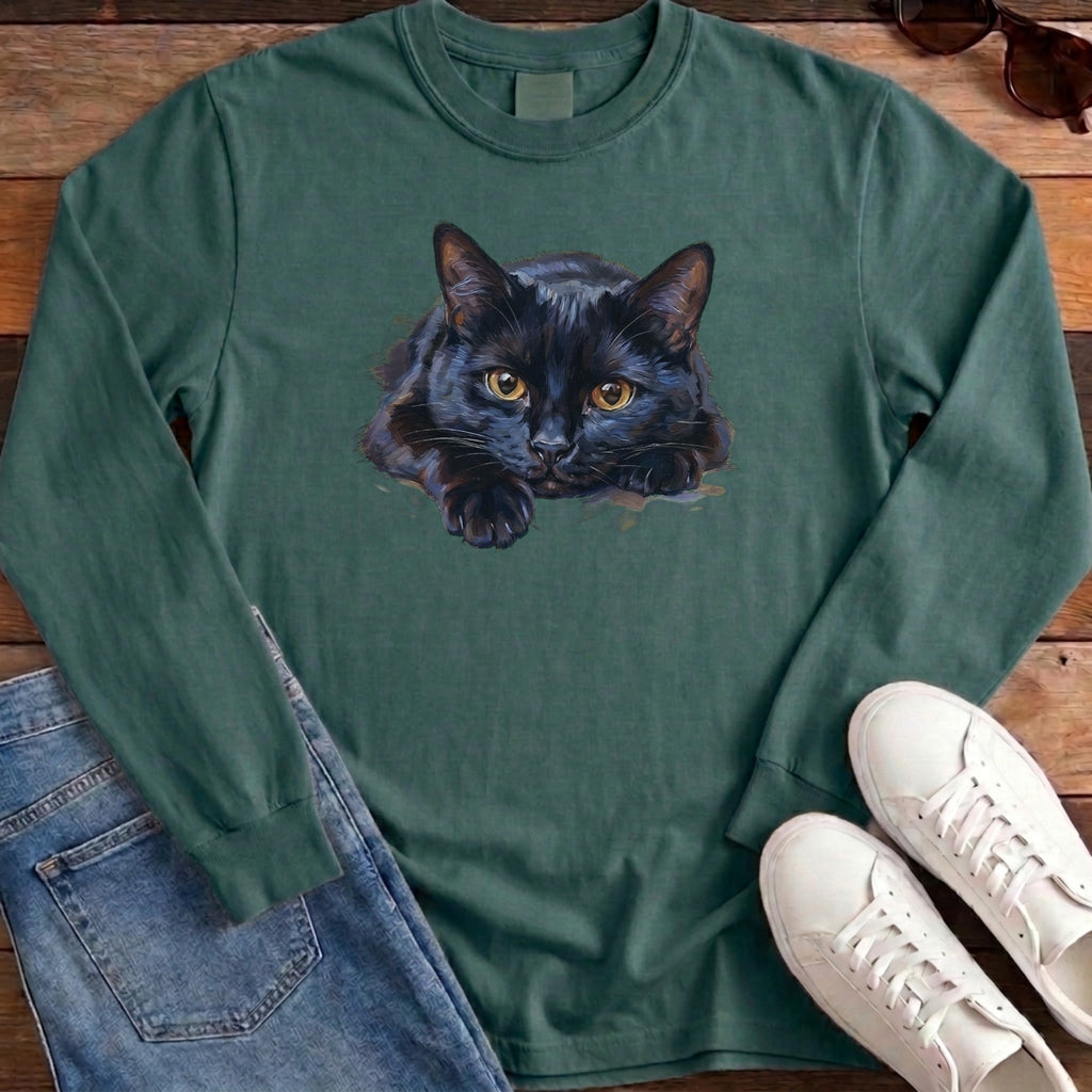 Black Cat Oil Portrait Long Sleeve - Blue Spruce