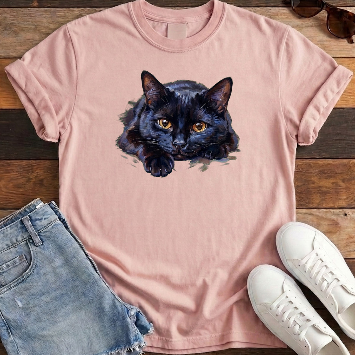 Black Cat Oil Portrait Tee - Blossom
