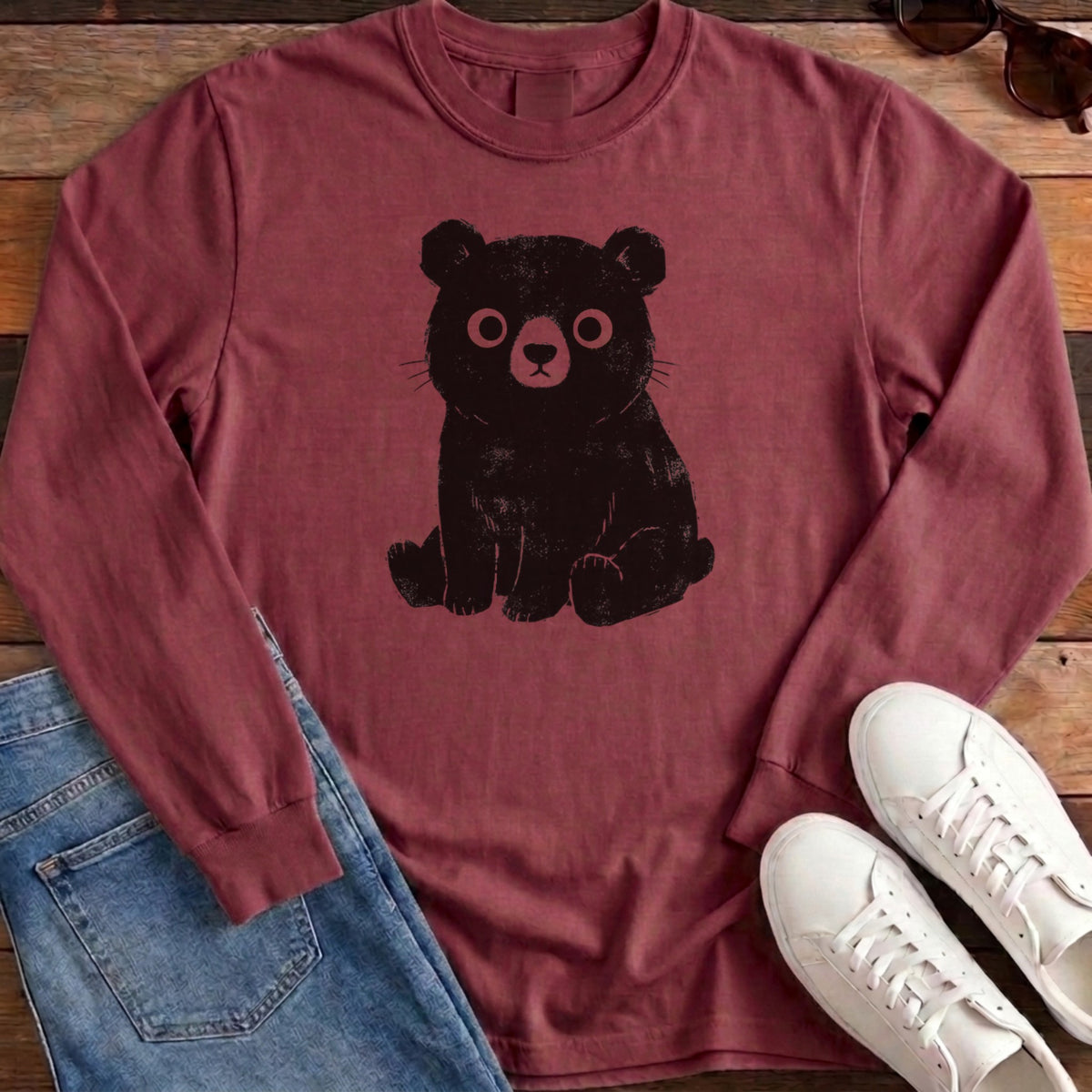 Cute Bear Long Sleeve - Brick