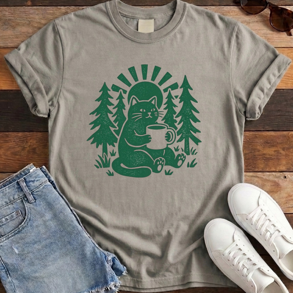 Cat N Coffee Tee - Grey