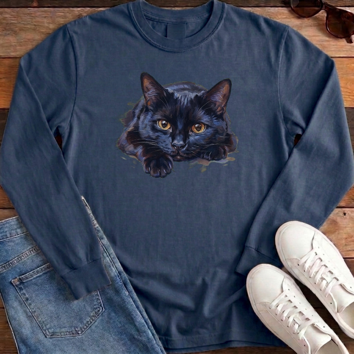 Black Cat Oil Portrait Long Sleeve - Midnight