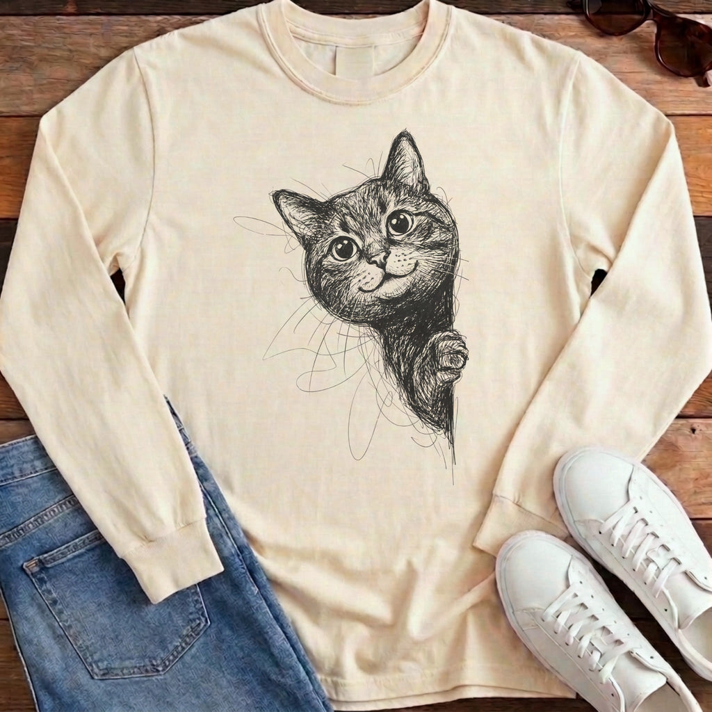 Side Cat Scribble Long Sleeve - Ivory
