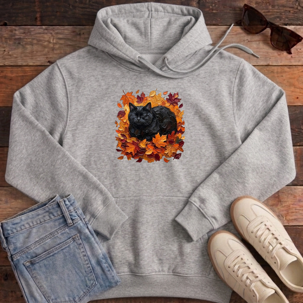 Autumn Loaf Black Cat Hoodie - Heather Grey