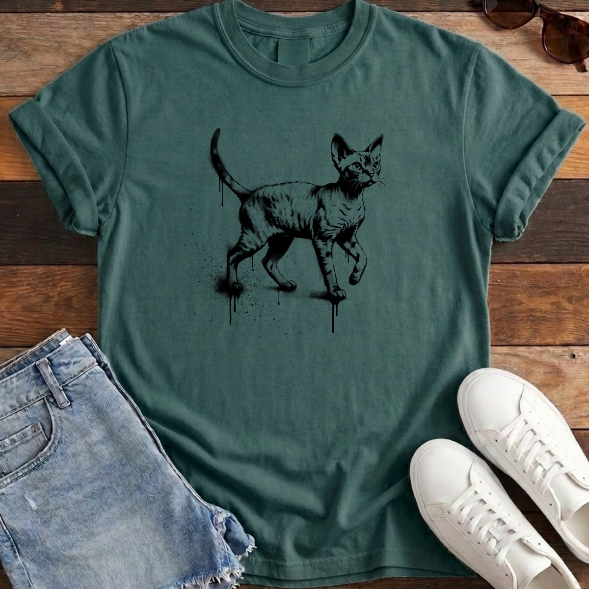Street Stencil Devon Rex Tee - Blue Spruce