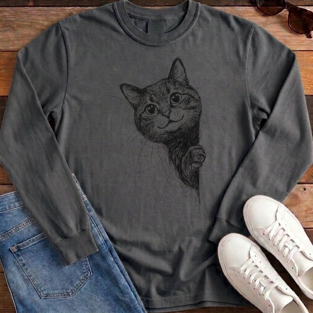 Side Cat Scribble Long Sleeve - Pepper