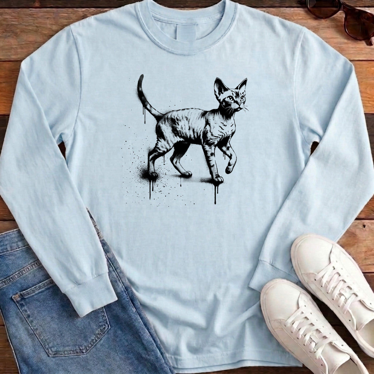 Street Stencil Devon Rex Long Sleeve - Chambray