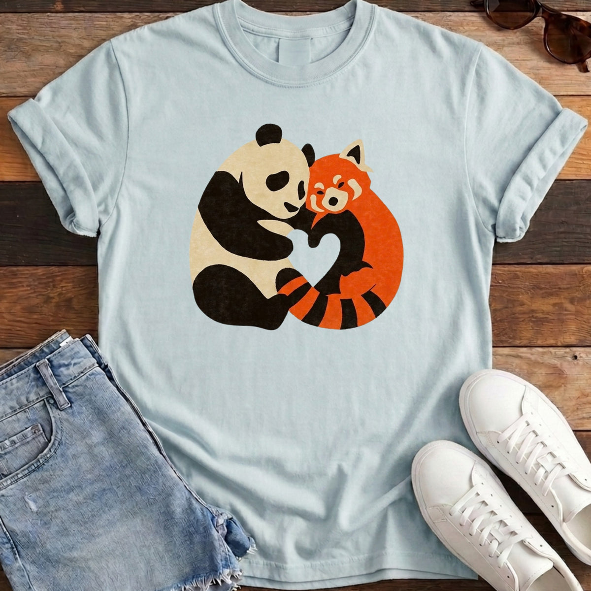 Panda Fox Love Tee - Chambray