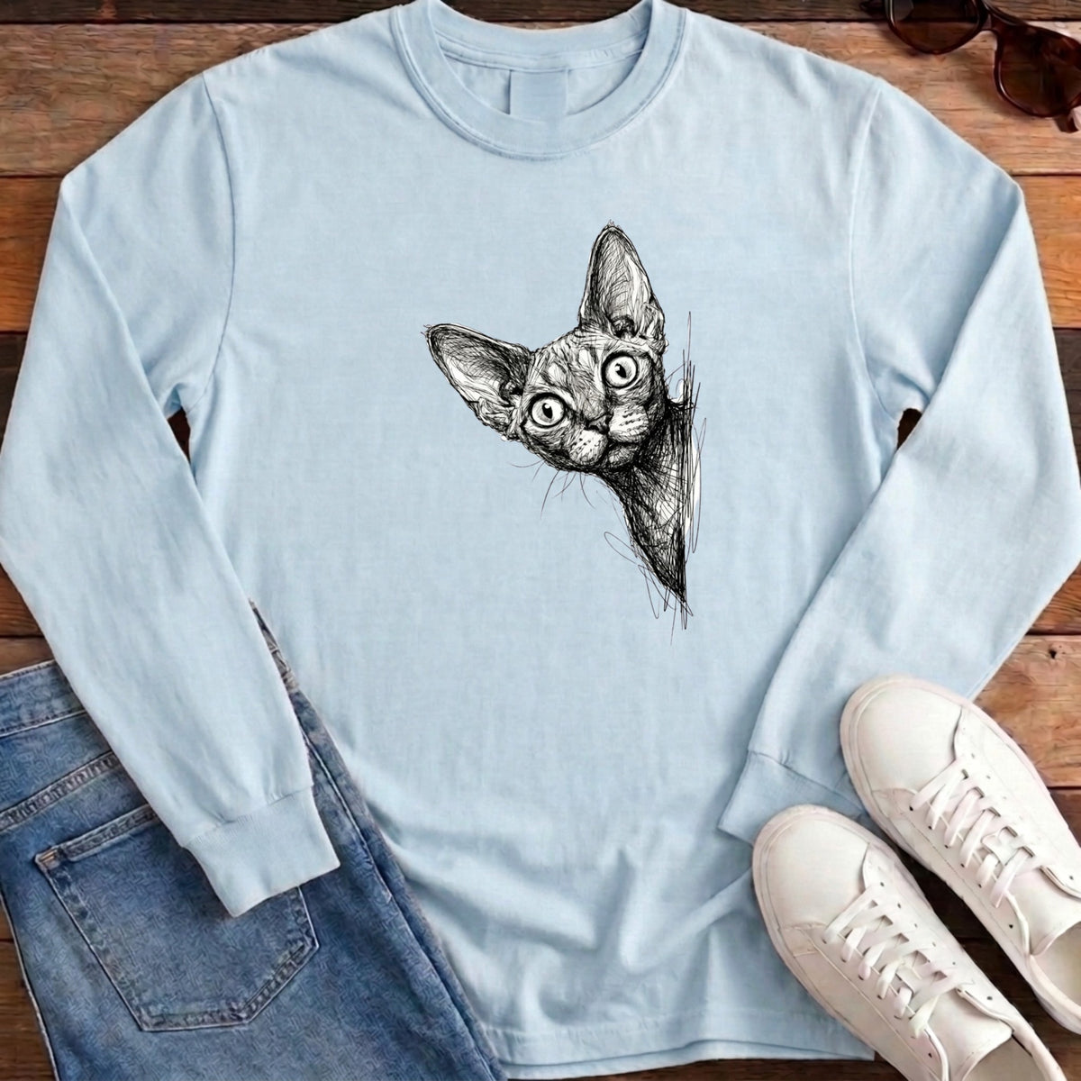 Devon Rex Peek Long Sleeve - Chambray