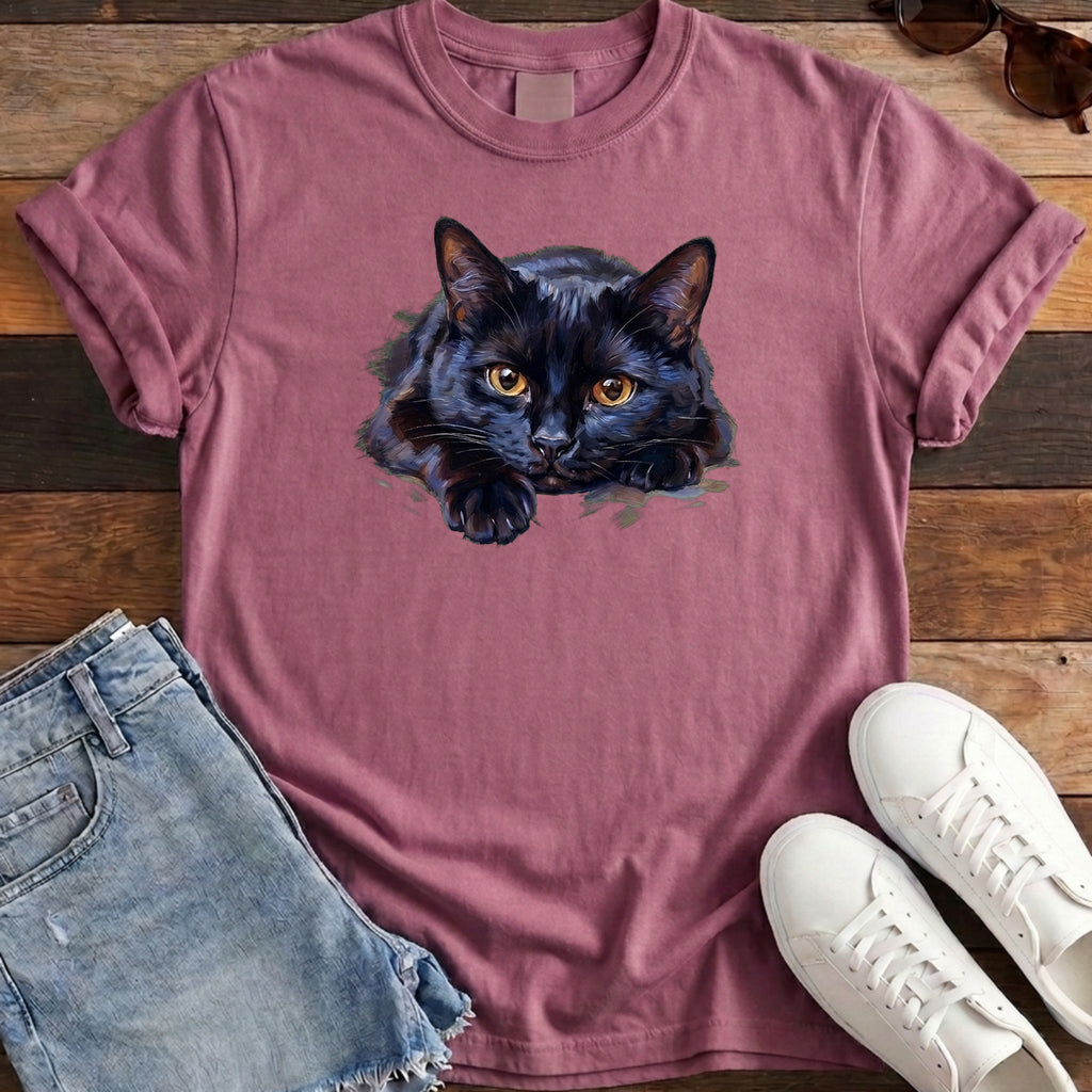 Black Cat Oil Portrait Tee - Berry