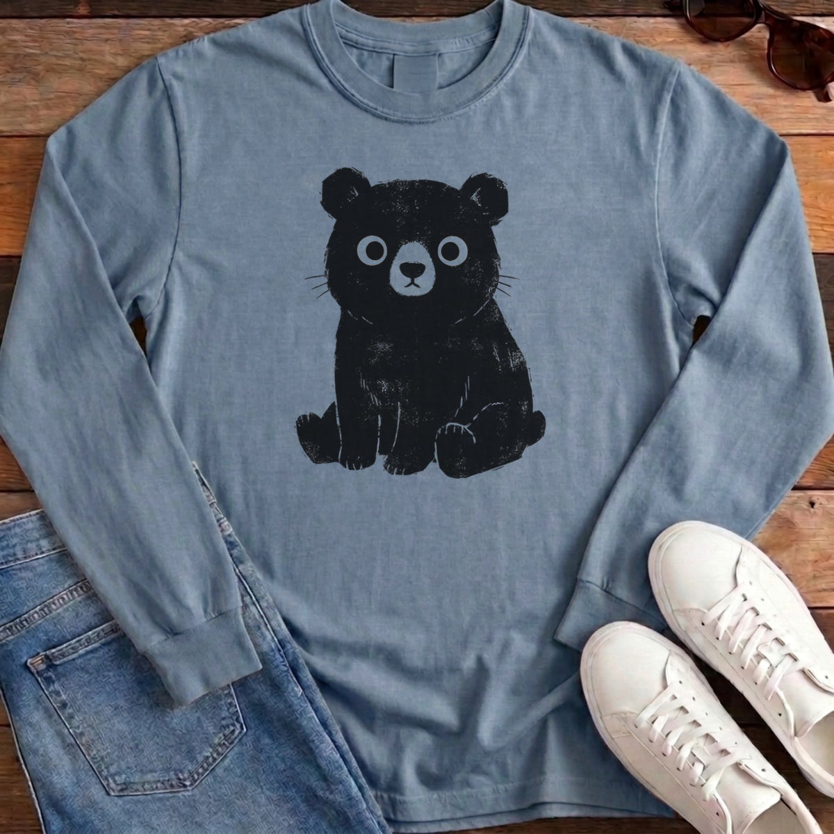 Cute Bear Long Sleeve - Blue Jean