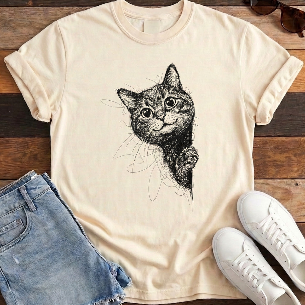 Side Cat Scribble Tee - Ivory
