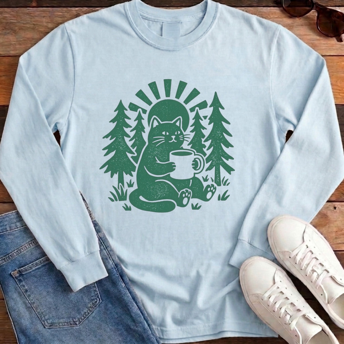 Cat N Coffee Long Sleeve - Chambray