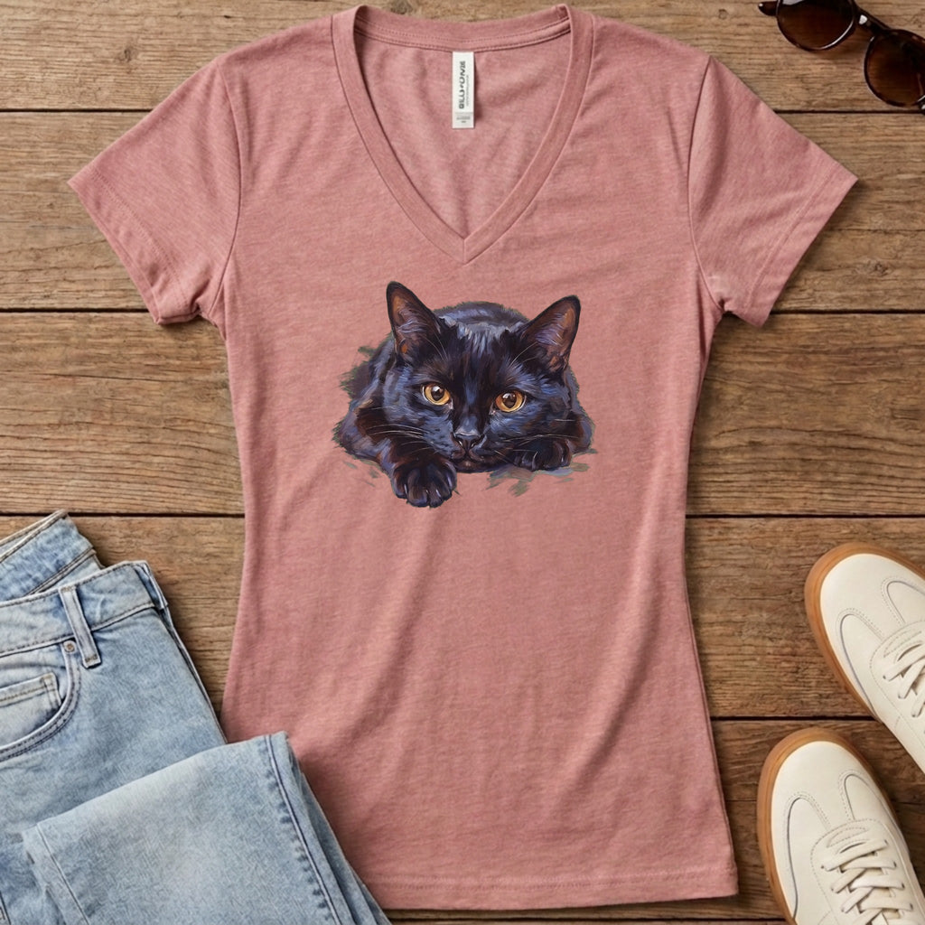 Black Cat Oil Portrait Women's V-Neck - Heather Mauve