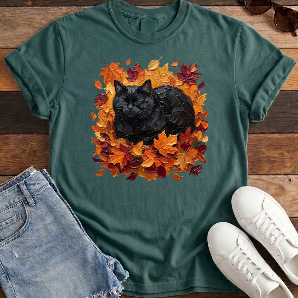 Autumn Loaf Black Cat Tee - Blue Spruce